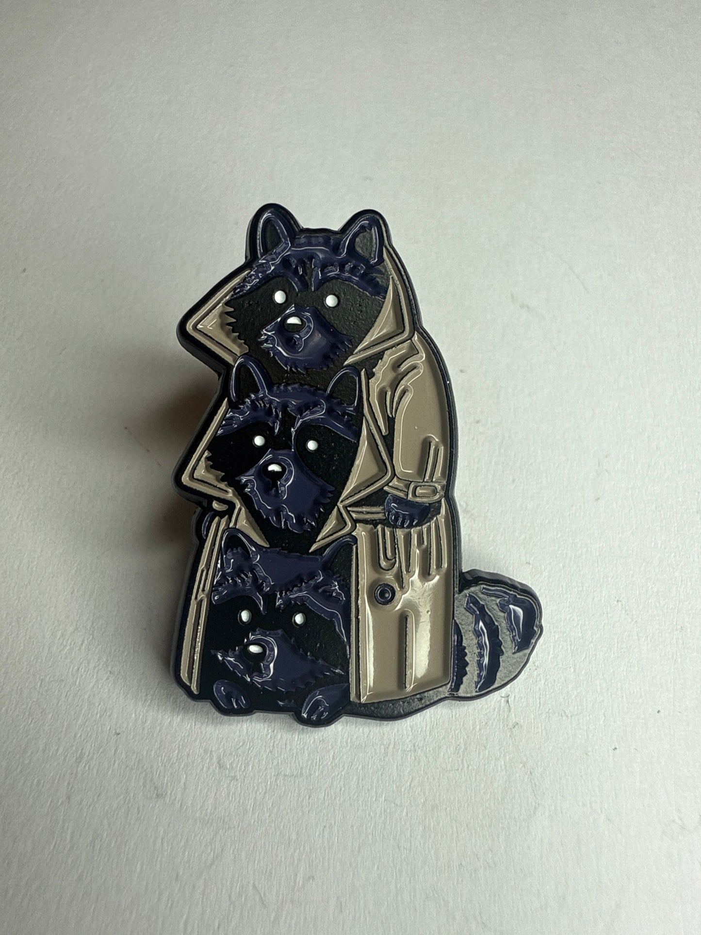 Raccoon trenchcoat pin
