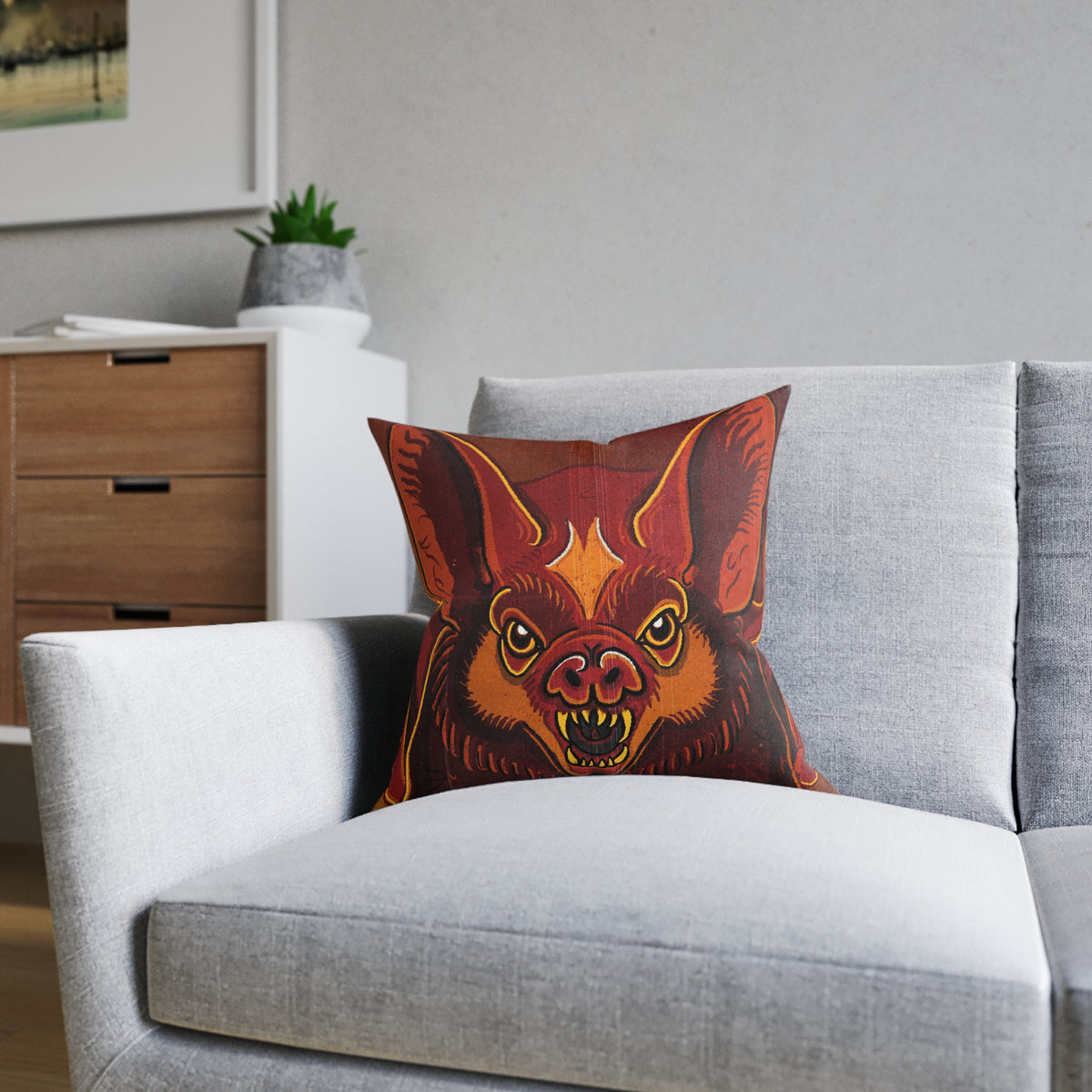 Colourful Bat Portrait Square Pillow