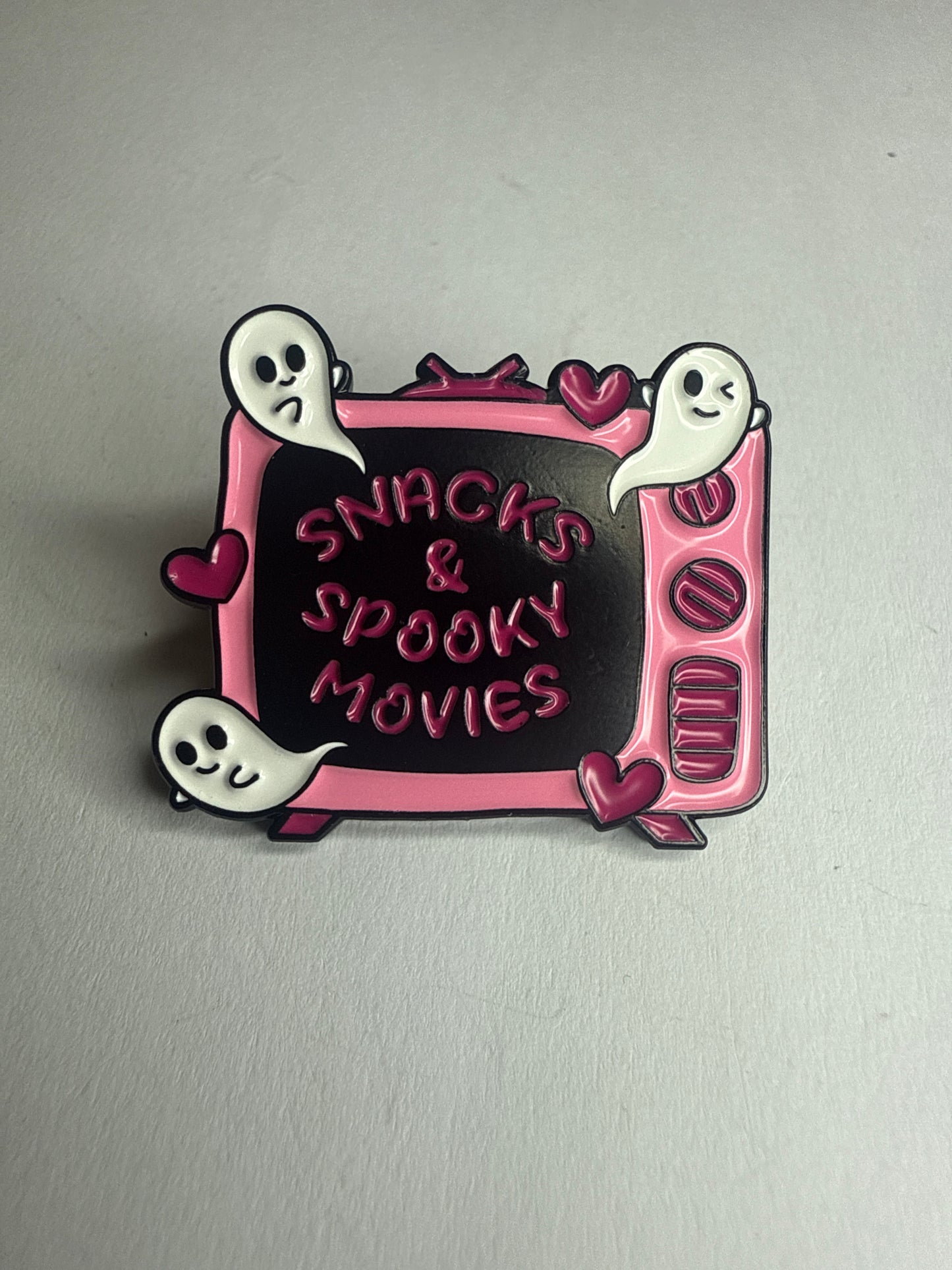 Snacks and spooky movies- enamel pin
