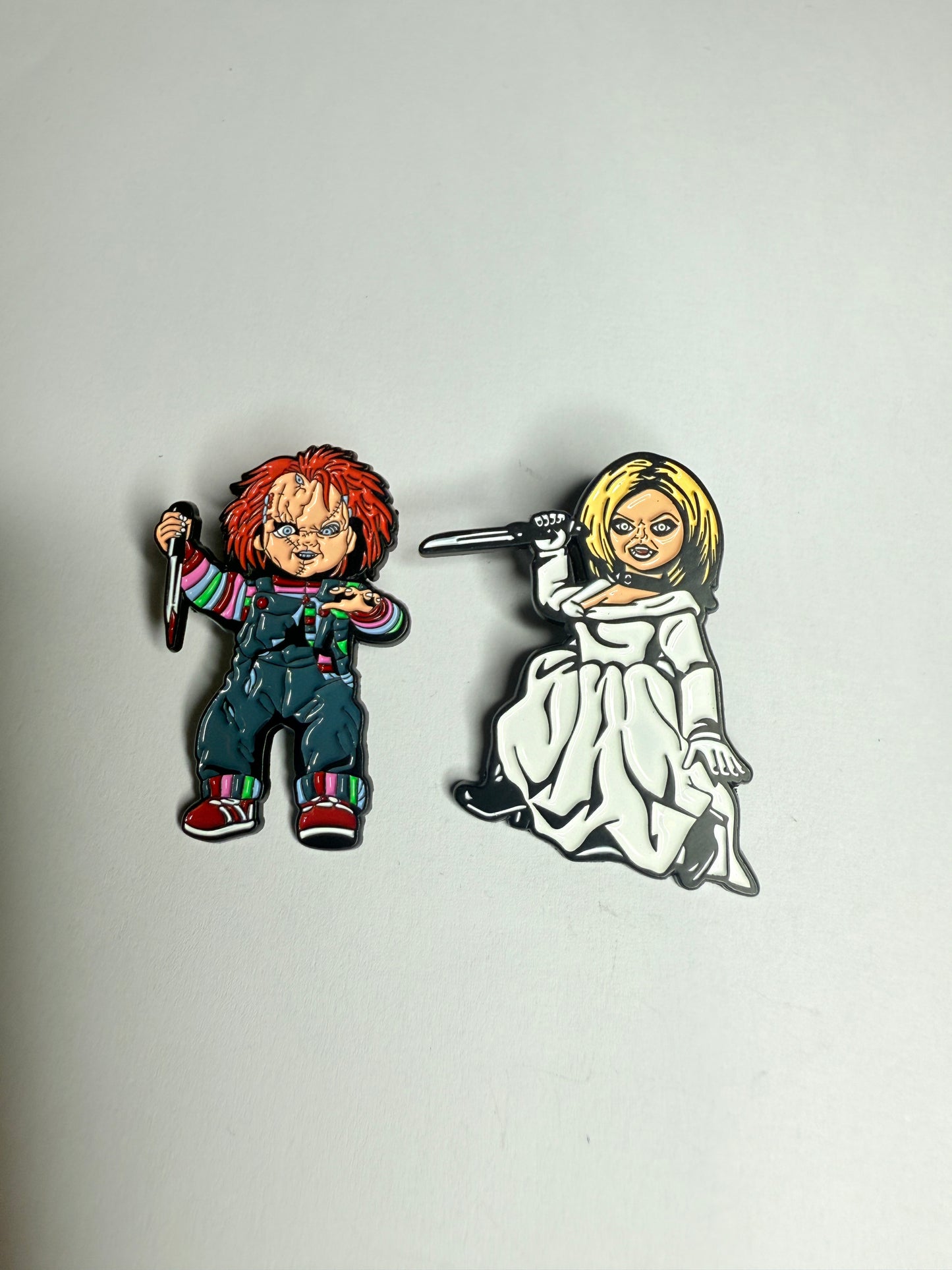 Chucky and his bride- large enamel pin set
