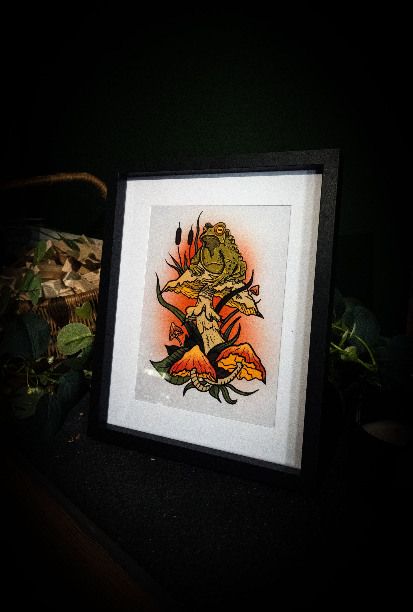 Witch's Familiar — Toad & Mushroom Giclée Print | Gothic Folk Art