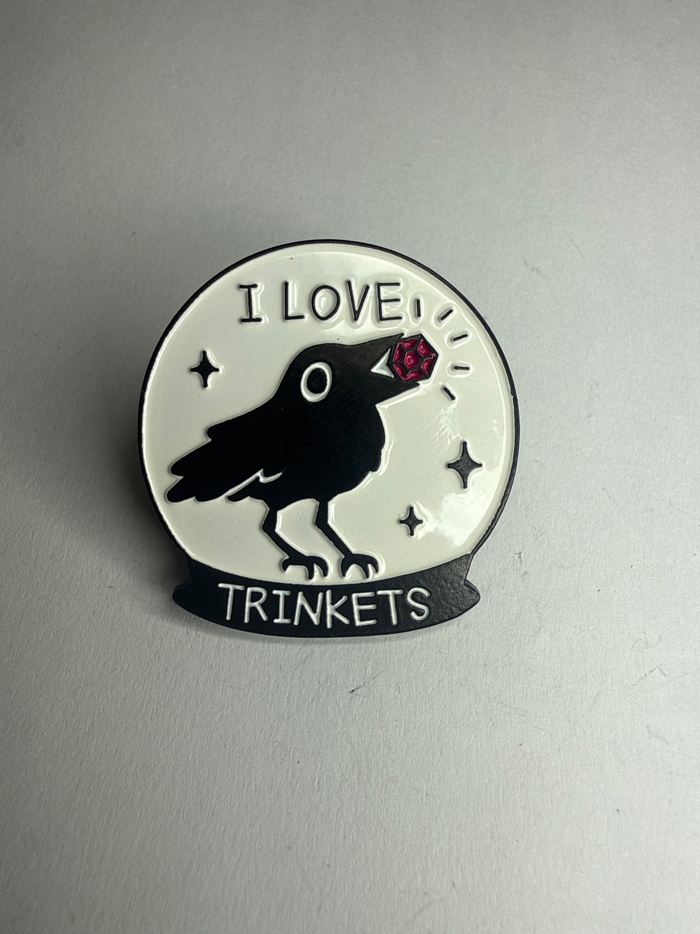 “I love trinkets” crow pin
