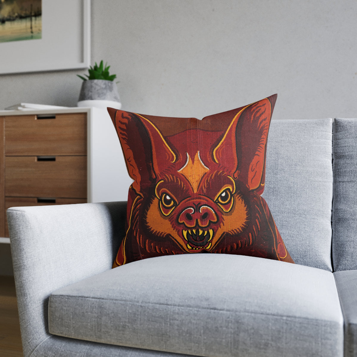 Colourful Bat Portrait Square Pillow