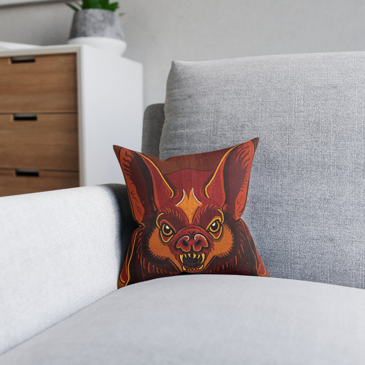 Colourful Bat Portrait Square Pillow