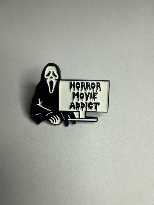 Horror movie addict- large enamel pin