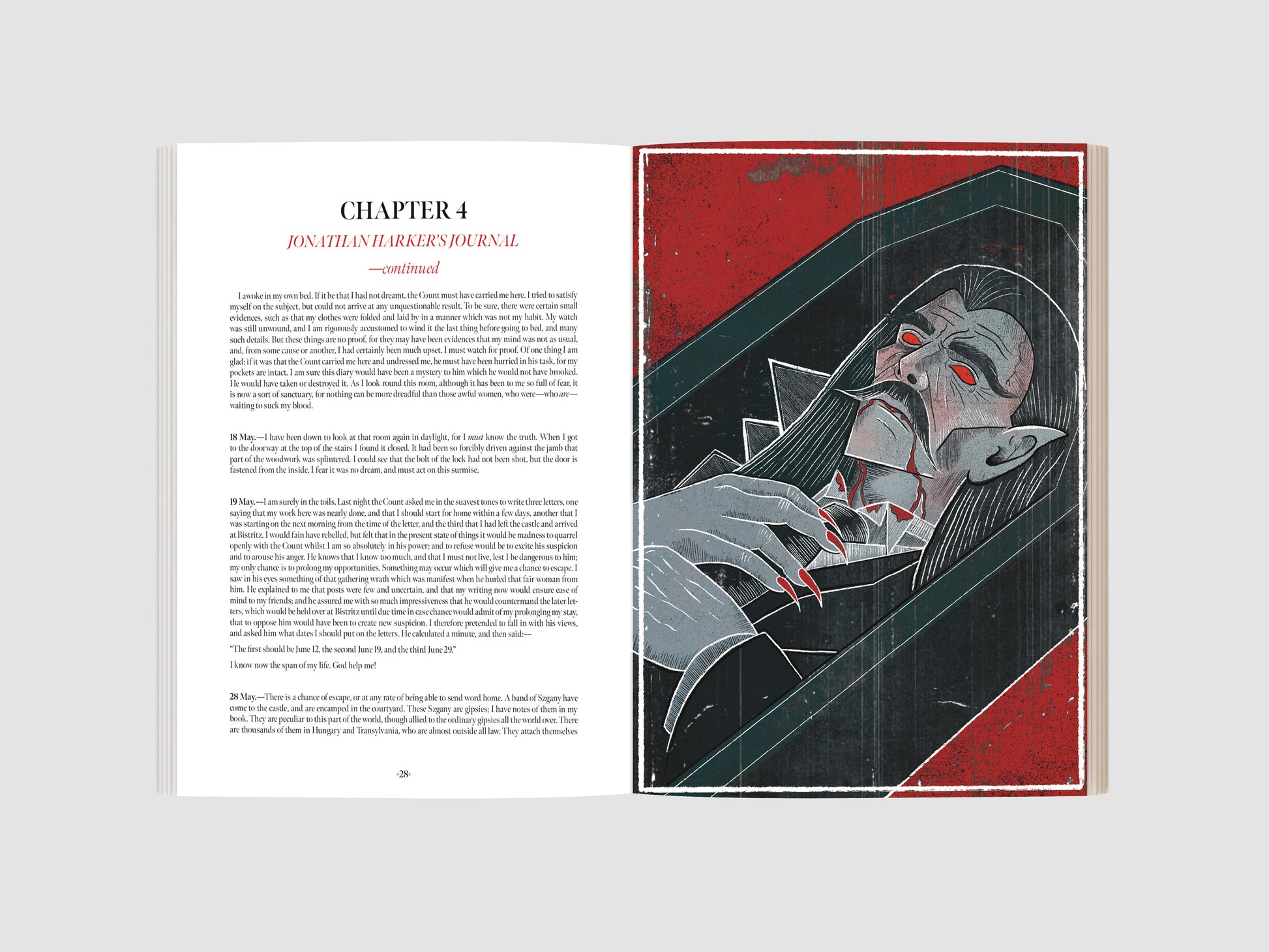 illustrated horror book, dracula bram stoker illustrated by sophie atkinson