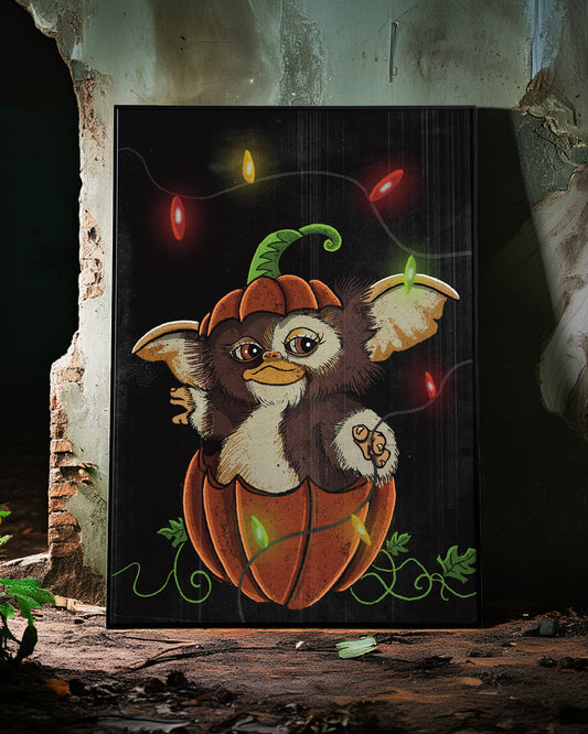 Gizmo Pumpkin Christmas Lights – Premium Giclée Art Print