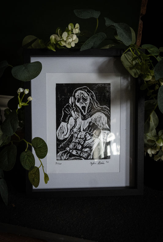Ghostface Pin-Up - Original Hand-Carved Woodblock Print | Limited Edition of 20