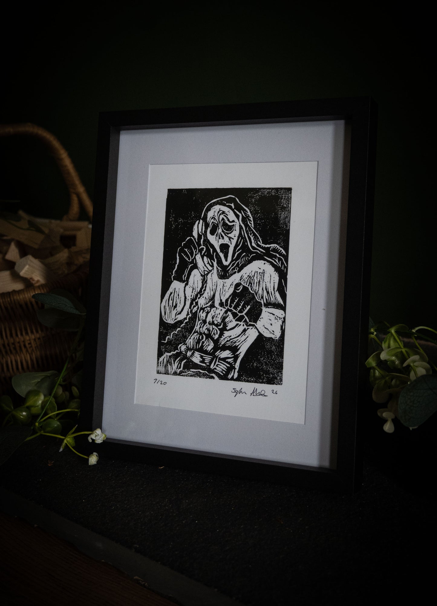 Ghostface Pin-Up - Original Hand-Carved Woodblock Print | Limited Edition of 20