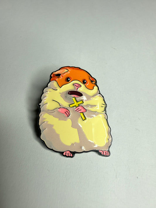 Funny hamster & cross - enamel pin