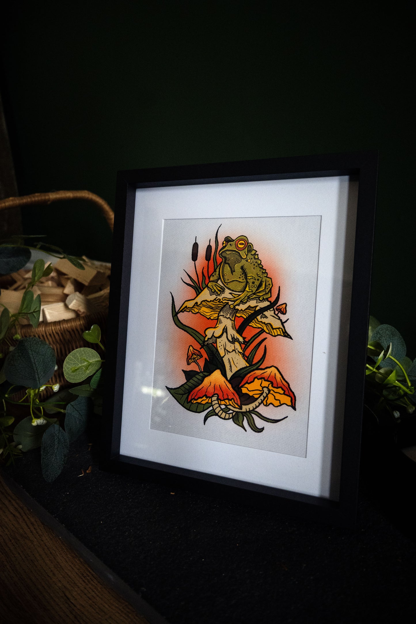Witch's Familiar — Toad & Mushroom Giclée Print | Gothic Folk Art