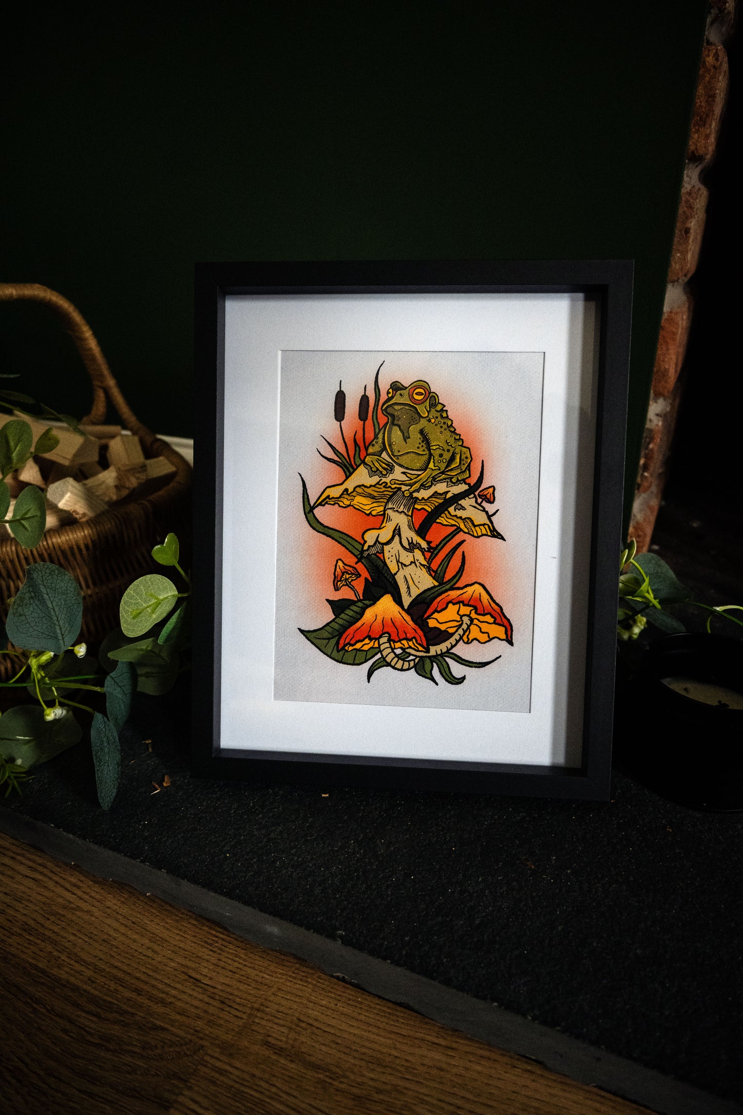 Witch's Familiar — Toad & Mushroom Giclée Print | Gothic Folk Art