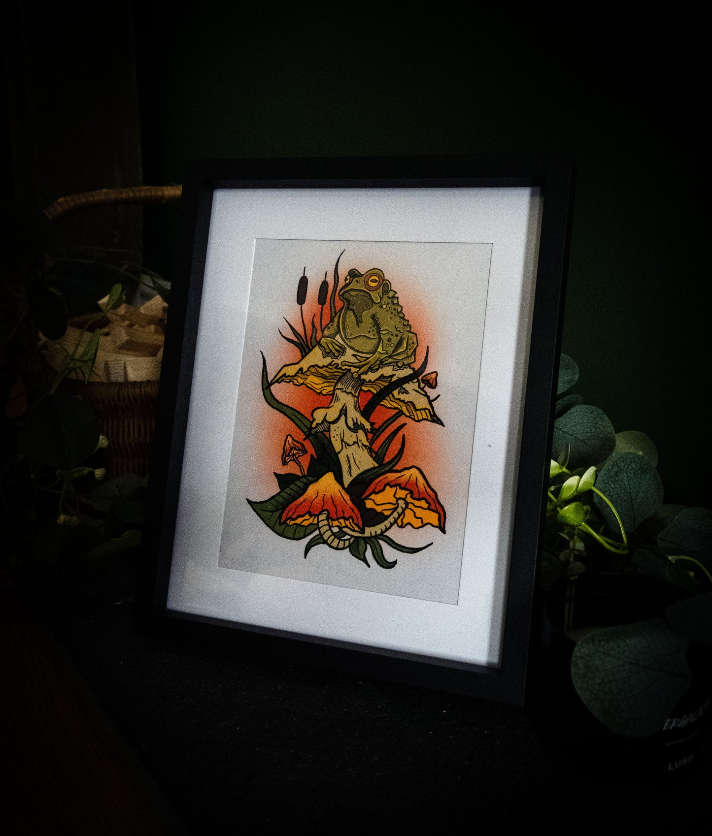 Witch's Familiar — Toad & Mushroom Giclée Print | Gothic Folk Art