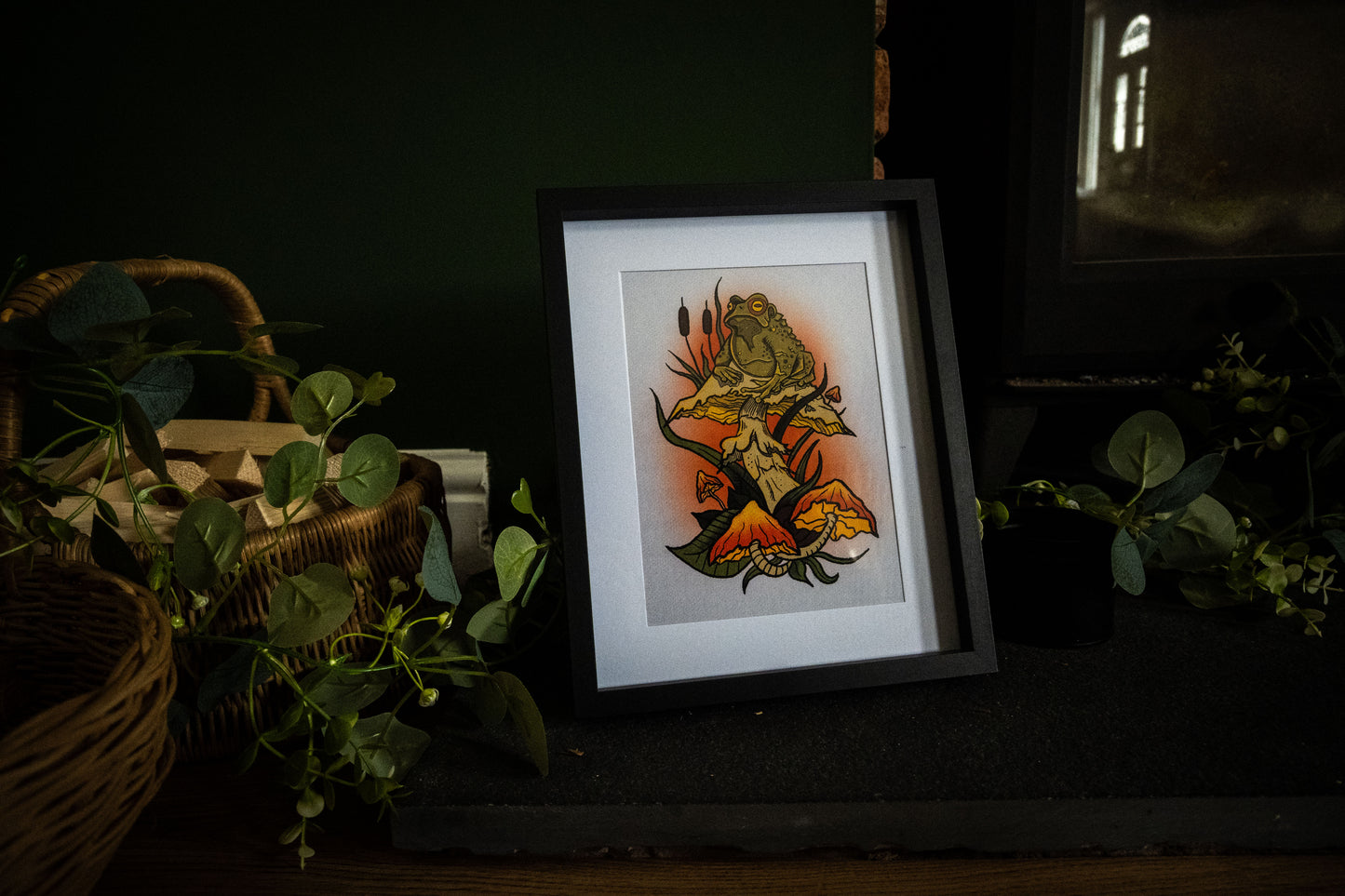 Witch's Familiar — Toad & Mushroom Giclée Print | Gothic Folk Art