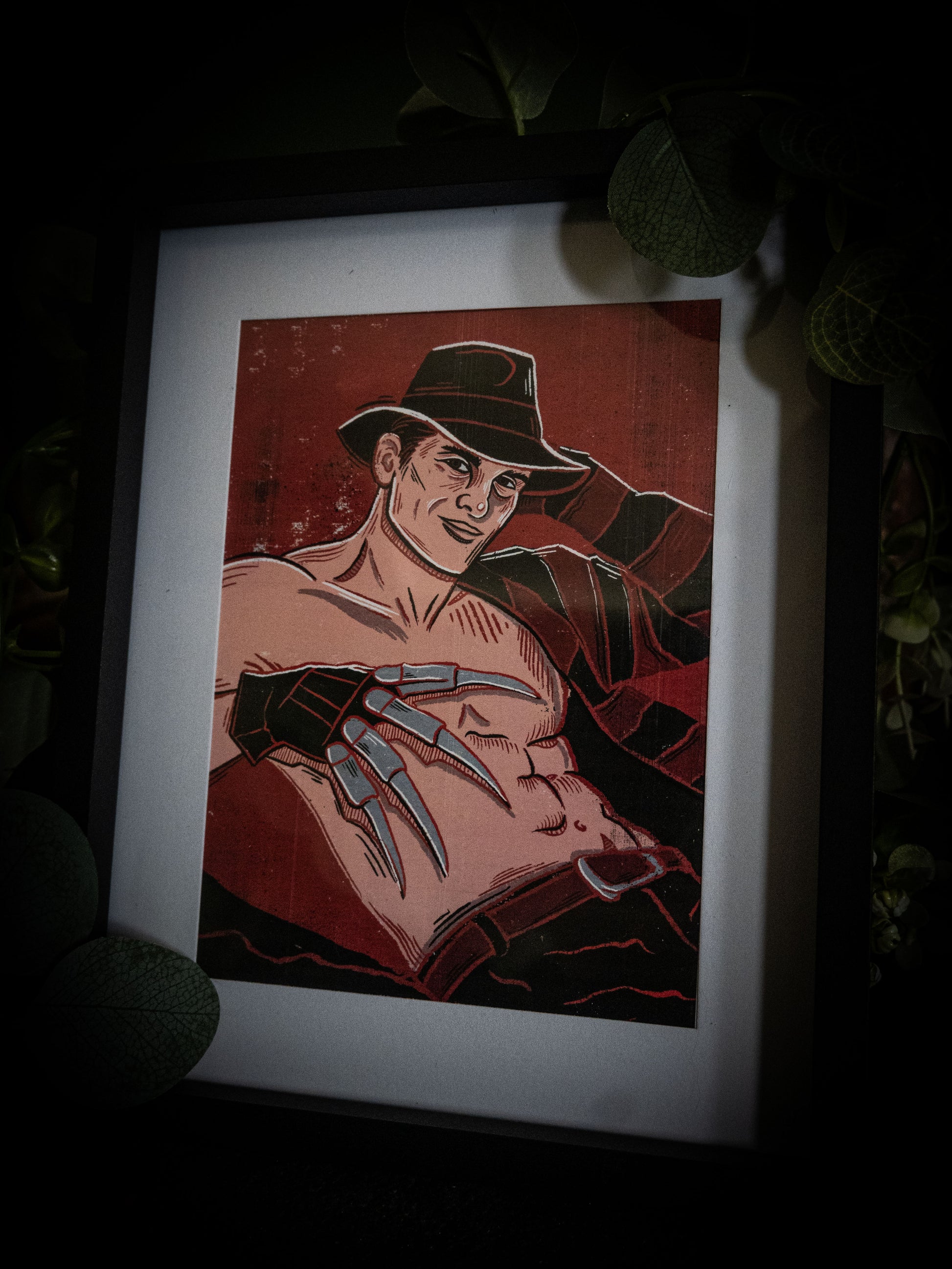 Freddy Krueger pinup art print by Sophie Atkinson — gothic horror illustration, A Nightmare on Elm Street fan art